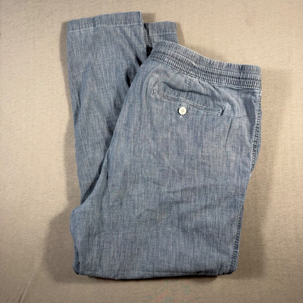 Lands End Mens XL Chambray Blue Elastic Waist Drawstring Pants jogger